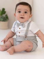 Conjunto De Vestir Con Tirantes Camisa Pantalón Corto Algodón Bebé Gris