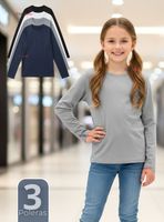 Pack 3 Poleras Camisetas Polar Primera Capa Cuello Redondo Manga Larga Colores Surtido Niñas