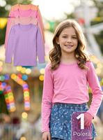 Camiseta Polera Bambú Cuello Redondo Primera Capa Manga Larga Color Surtido para Niñas