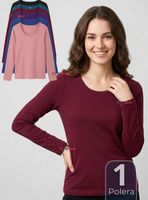 Camiseta Polera Bambú Primera Capa Manga Larga de Colores Surtidos Mujer