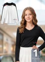 Camiseta Polera Algodón Cuello Redondo Primera Capa Manga Larga Colores Surtidos Niña Juvenil