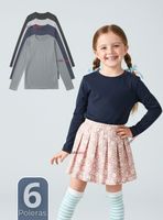 Pack 6 Poleras Camisetas Polar Primera Capa Cuello Redondo Manga Larga Colores Surtido Niña