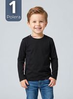 Polera Camiseta Bambú Negra Cuello Redondo Primera Capa Manga Larga Niños