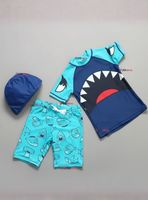 Traje de Baño de 3 Piezas Manga Corta Pantalón Corto y Gorro Corte Split Niño 2 a 8 años Blue Shark