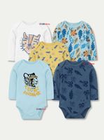 Pack 5 Bodys Manga Larga 100% Algodón Bebé Niños Wild Tiger