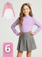 Pack 6 Polera Camiseta Bambú Cuello Beatle Primera Capa Manga Larga Colores Surtidos Niñas