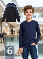 Pack 6 Poleras Camiseta Bambú Cuello Redondo Primera Capa Mangas Larga Colores Surtidos Niños