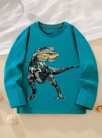 Polera Algodón Manga Larga Niño Camiseta Dinosaurio verde