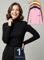 Camiseta Polera Polar Primera Capa Acanalada Cuello Beatle Manga Larga Colores Surtidos Mujer