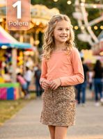 Camiseta Polera Bambú Cuello Redondo Salmón Primera Capa Mangas Largas para Niñas