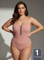 Body Con Cierre Delantero Sin Mangas Ligero y Sutil de Color Surtido Mujer