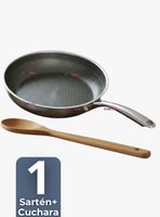 Sartén Acero Inoxidable Antiadherente 28cm +Cuchara de Madera de Bambú