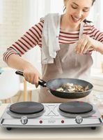 Cocina Eléctrica Portátil 2 Platos de Acero Inoxidable 2000W de Potencia