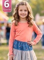 Pack 6 Camisetas Poleras Bambú Cuello Redondo Primera Capa Manga Larga Color Surtidos para Niñas