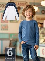 Pack 6 Poleras Camiseta Bambú Cuello Redondo Primera Capa Manga Larga Colores Surtido Niño