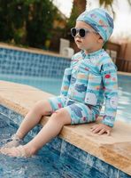 Traje de Baño Enterito con Flotador y Gorro Niño 2 Piezas 9 a 36 Meses Blue Sea