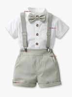 Conjunto De Vestir Con Tirantes Camisa Pantalón Corto Algodón Bebé color Gris