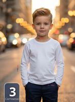 Pack 3 Camisetas Algodón Manga Larga Polera Primera Capa Blanco Niños
