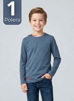 Polera Camiseta Bambú Azul Claro Cuello Redondo Primera Capa Mangas Largas para Niños