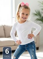 Pack 6 Camisetas Algodón Manga Larga Polera Primera Capa Blanco Niña