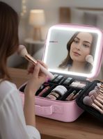 Estuche Maquillaje 2 en 1 Bolso Cosmetiquero Espejo Con Luz Led Organizador rosado