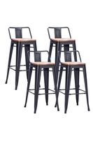 Pack 4 Pisos Bar Tolix Asiento Madera Negro