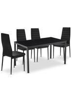 Comedor Mesa Vidrio 75x80x120cm + 4 Sillas Pu Negro