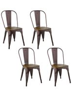 Pack 4 Sillas Tolix Vintage Asiento Madera Café