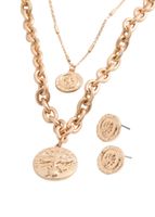 Set Collar y Aros Doble Coin Dorado Humana