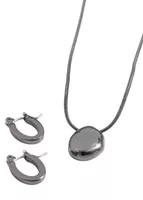 Set De Collar Y Aros Oval Plateado Humana