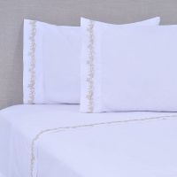 Sábana Bordada 180 Hilos 2 P Ramas Beige