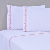 Sábana Bordada 180 Hilos Super king Ramas Rosado