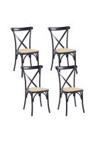 Pack de 4 Sillas Crossback Madera Rattan Negras