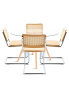 Comedor Mesa Eames 80cm redonda vidrio + 4 Sillas Breuer Madera
