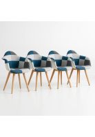 Pack de 4 Butacas Sitial Patchwork Acolchado Wood - Celeste