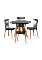 Comedor Mesa Redonda Negra 80cm + 4 Sillas Windsor Negras