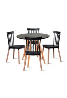Comedor Mesa Redonda Negra 80cm + 4 Sillas Windsor Negras