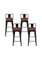 Pack de 4 Taburetes Tolix Con Asiento De Madera Oscura Walnut - Negros