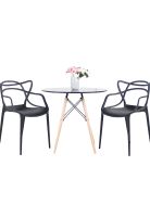 Comedor Terraza - 2 Sillas Master Negras y Mesa Eames de Vidrio 80cm