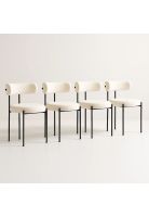 Pack de 4 Sillas Teddy de Tela con Patas Metálicas Negras - Crema