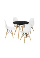 Comedor Mesa Eames Negra Redonda 80cm + 4 Sillas Eames Blancas