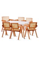 Comedor Rectangular de 120x80 Blanca + 6 Butaca Chandigarh Madera