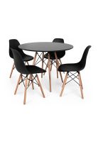 Comedor Mesa Eames Redonda Negra 100cm + 4 Sillas Eames Negras