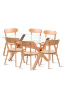 Comedor de Vidrio Cross 140x90cm + 6 Sillas Fresno de Madera