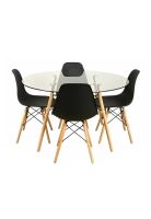 Comedor Mesa Eames Vidrio 100cm + 4 Sillas Eames Negras