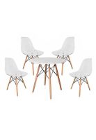 Comedor Mesa Eames Redonda Blanca 80cm + 4 Sillas Eames transparentes