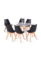 Comedor Mesa de Vidrio Nórdica 140x90 cm + 6 Sillas Tulip Negras