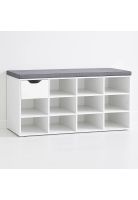 Banco Zapatero Blanco con Cojín y 10 Compartimentos