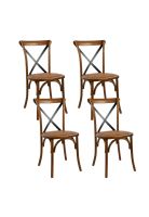 Pack de 4 Sillas Crossback Madera Rattan - Café Vintage