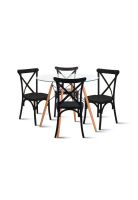 Comedor Mesa Eames Vidrio 80cm + 4 Sillas Crossback Negras